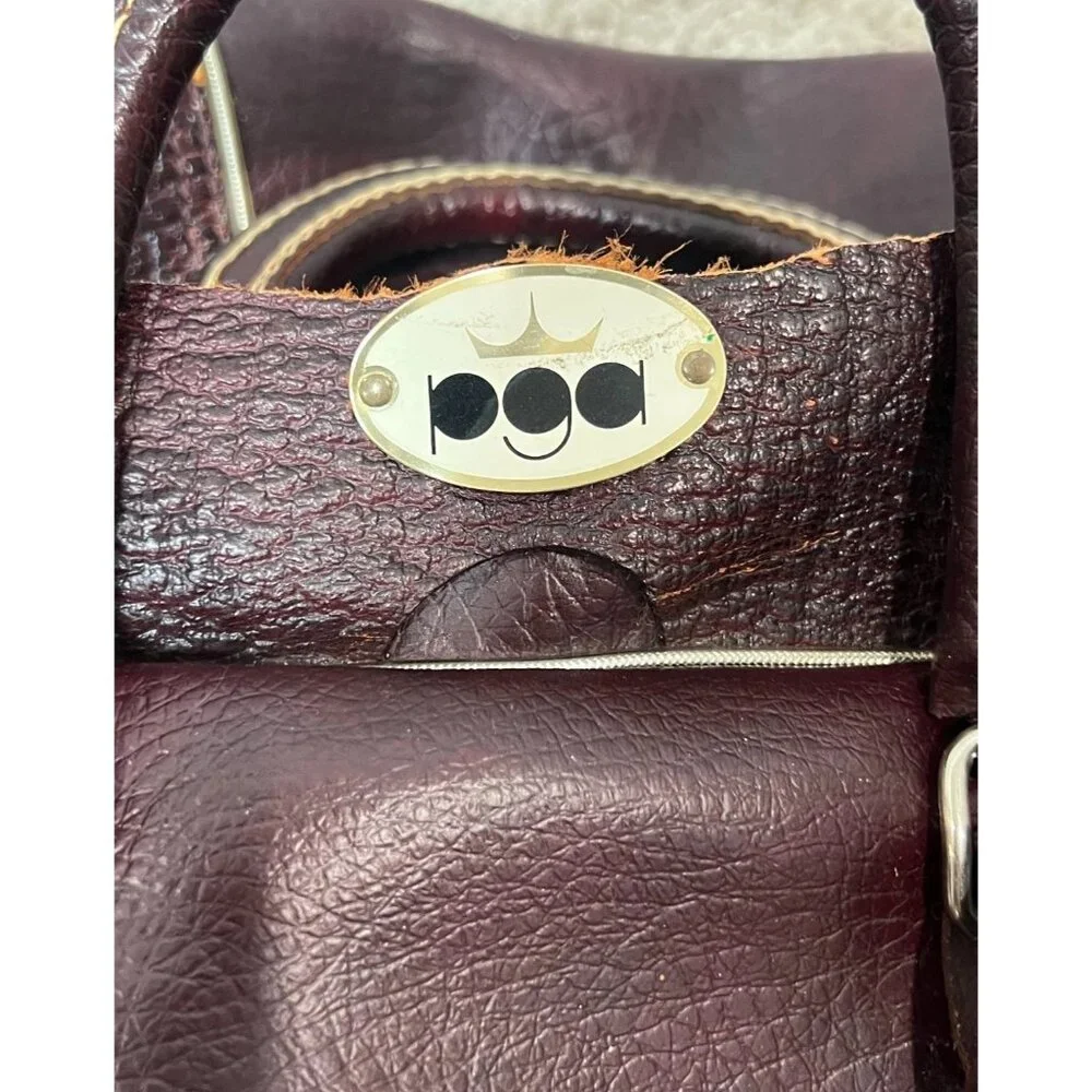 Vintage 1960s PGA Pro Golf Duffel Weekend Bag Burgundy Leather PRO ONLY USA